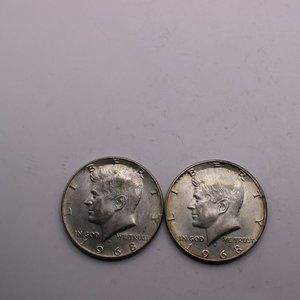 (2) 1968 D 40% Silver JFK Half Dollar.